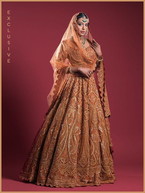 Paisley pattern brown lehenga by Asopalav Asopalav Lehenga, Monotone Wedding, Brown Lehenga, Net Lehenga Choli, Cutwork Lace, Sequins Blouse, Paisley Embroidery, Indian Wedding Planning, Paisley Art