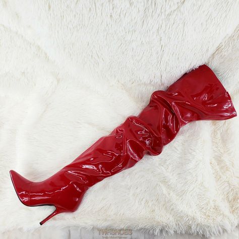 Red Thigh High Heeled Boots, Red Knee-high Boots For Party, Red Knee-high Party Boots, Red Fitted Thigh-high Heeled Boots, Luxury High Heel Knee-high Boots In Patent Leather, Thigh Boots, Toes Designs, Capes For Women, Thigh Boot