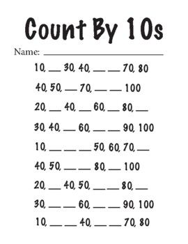 Count By Tens Practice Worksheets: Missing NumbersThese worksheets allow your students to skip count by 10s and fill in the missing numbers. The worksheets assess students ability to count by tens and skip count from any given starting number.Included In This Product:1 X Fill In The Blank Counting By 10s Worksheet1 X Fill In The Circle Counting By 10s Worksheet1 X Fill In The Square Counting By 10s Worksheet Skipping Numbers Worksheet, Counting By 10s Worksheet, Count By 10s Worksheet, Skip Counting By 10, Count By Tens, Count By 10s, Writing Practice Preschool, Fill In The Missing Numbers, Counting In 5s