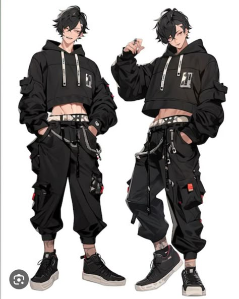 Tech Wear Drawing Reference, Anime Techwear Guy, Anime Guy Outfits Ideas, Casual Oc Outfits, Clothing Ideas Sketch, Techwear Outfits Drawing, Male Ninja Outfit, Dabi Outfit Ideas, Arcane Style Clothes