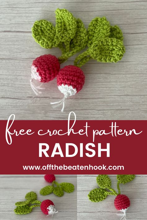 Crochet Olive Free Pattern, Garlic Crochet Free Pattern, Crochet Radish Free Pattern, Veggie Crochet Free Pattern, Crochet Play Food Free Pattern Kids, Free Crochet Fruit And Veg Patterns, Crochet Garlic Pattern Free, Amigurumi Food Pattern, Crochet Veggies Free Pattern