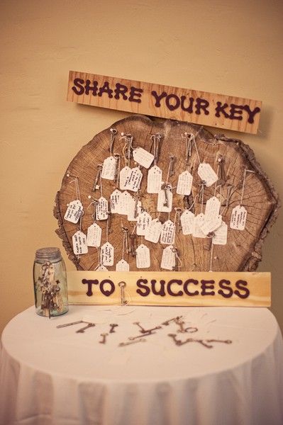 Love this, instead of a guest book, guests write their "keys to success" for the bride and groom Creative Wedding Guest Books, Unique Guest Book, Key To Success, Cute Wedding Ideas, Grad Parties, Here Comes The Bride, Wedding Guest Book, Wedding Shower, Country Wedding