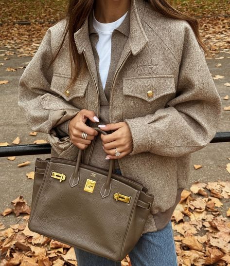 Cozy autumn vibes with @tamara 🍁🍂 Classic neutrals and timeless elegance for a perfect fall look! Miu Miu jacket, Birkin bag. What’s app to order +380 93 322 3577 #FallFashion #TimelessStyle #MiuMiuJacket #HermesBirkin #LuxuryFashion #AutumnOutfit #StreetStyle #NeutralOutfit #DesignerStyle” Content House, Cozy Inspiration, Tamara Kalinic, Fall 24, Fall Inspo, Neutral Outfit, Neutral Fashion, Autumn Outfit, Outfit Inspo Fall