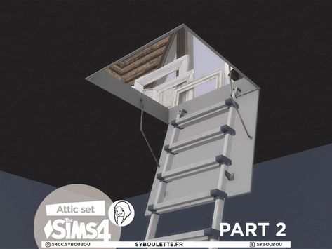 The Sims Resource - Patreon release - Attic set part 2 Sims 4 Attic Cc, Sims 4 Cc Roof Patterns, Sims 4 Syboulette, The Sims Recourse, Cc Folder Sims 4, Folding Staircase, Sims Rooms, Front Porch Furniture, Folding Stairs