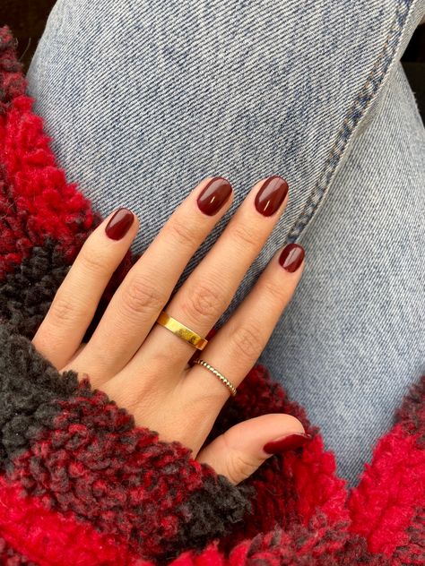 Short Round Fall Nails 2023, Brown Manicure Ideas For Short Nails, Dark Red Short Natural Nails, Fall Nail Colors Natural Nails, Red Fall Nails Short, Fall Nails 2023 Oval, Fall Nails Real Nails, Short Dip Fall Nails, Cute Nails Short Fall