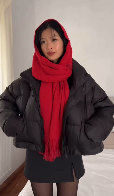 Red Scarf Outfit, Balaclava Scarf, Girl Money, Japan Outfits, Puffer Jacket Outfit, Ralph Lauren Womens Clothing, Cuffing Season, Winter Outfits Aesthetic, Porsche Gt3