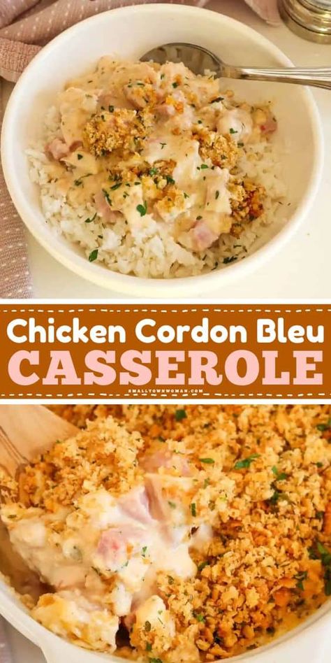 This easy chicken cordon bleu casserole is a delicious twist on the French classic! Complete with smoked ham in a creamy cheese sauce, this chicken dinner recipe will become one of your favorites. Put this simple family meal on your rotation! Chicken And Ham Recipes, Chicken Cordon Bleu Pasta Casserole, Easy Chicken Cordon Bleu Casserole, Cheese Rigatoni, Sweet Ham, Chicken Breast Casserole Recipes, Chicken Breast Casserole, Chicken Cordon Bleu Pasta, Easy Chicken Cordon Bleu