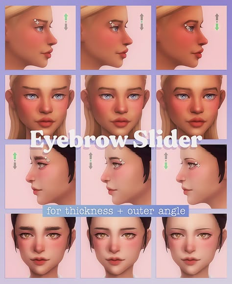 Eyebrow Slider | Miiko on Patreon Ts4 Eye Slider, Sims 4 Cc Slider Mod, Sims 4 Cc Lily Rose Depp, Sims4 Brows, Sim4 Makeup, Sims 4 Cc Brows, Sims4 Makeup, Mods Ts4, Sims 4 Cc Eyes