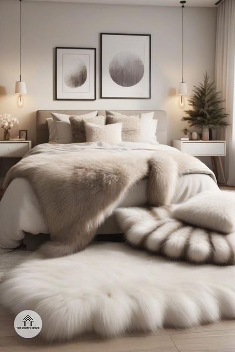 Looking for a simple way to add warmth to your bedroom? Try making your own faux fur throws and pillows! This guide will show you how to transform your space into a cozy retreat. With easy steps and affordable materials, you'll be snuggling in style in no time. Don't let chilly nights catch you off guard—embrace comfort and elegance with these DIY projects.#HomeImprovement #DIYProjects #BedroomDecor #FauxFur #WarmAndCozy Cozy Modern Bedroom, Diy Faux Fur, Comfy Space, Faux Fur Bedding, Bedroom Crafts, Luxurious Bed, Fur Rug, Rug Ideas, Modern Bedroom Design