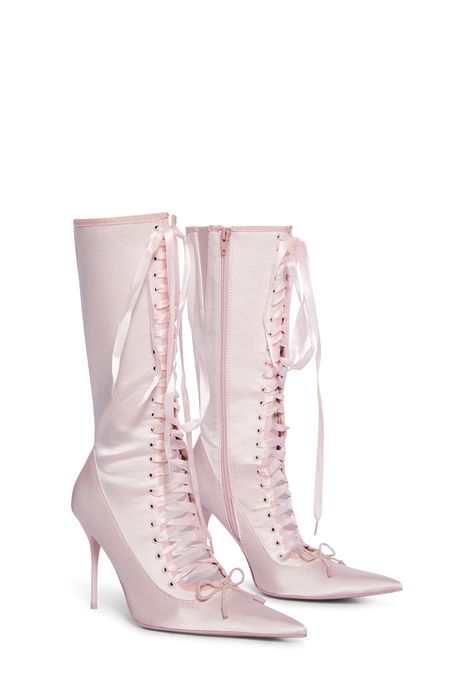 Pink Lace Up Boots, White Pointy Boots, White Princess Shoes, Cute Boots Aesthetic, Vintage Archive Fashion, Pink Boot Heels, Pink Goth Clothes, Pink Boots Aesthetic, Bridgerton Shoes