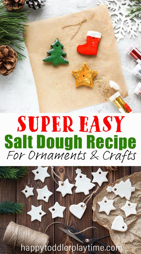 Super Easy Salt Dough Recipe for Kid Crafts or Ornaments - Happy Toddler Playtime Easy Salt Dough Ornaments, Best Salt Dough Recipe, How To Make Salt Dough, Make Salt Dough, Salt Dough Ornament, Make Christmas Ornaments, Best Salt, Salt Dough Recipe, Christmas Ornaments For Kids