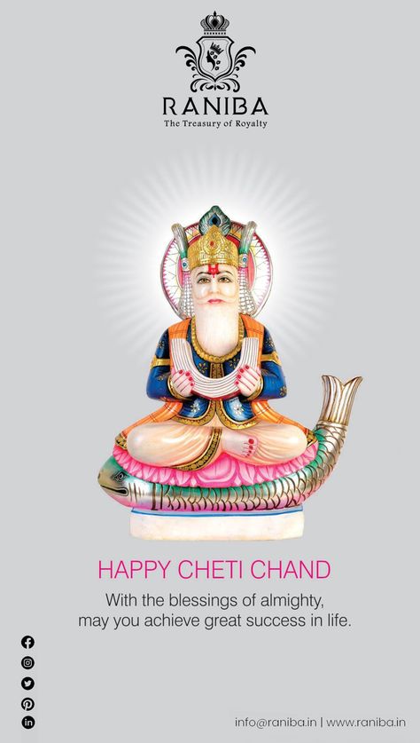 May the blessings of Jhulelal empower you with courage and wisdom and bless you with peace and joy. 𝐇𝐚𝐩𝐩𝐲 𝐂𝐡𝐞𝐭𝐢 𝐂𝐡𝐚𝐧𝐝 #chetichand #नववर्ष #jaijhulelal #sindhi #SindhiNewYear #Community #Celebration #Family #Blessings #HappyFestivities Happy Cheti Chand, Cheti Chand, Family Blessings, Ram Navmi, Happy Dhanteras, Peace And Joy, Krishna, Ram, Festival