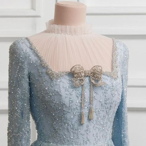 Couture garments atelier on Instagram: "Blue dress by Saadi made of embroidered lace and decorated with exclusively designed handmade bow 🪡🧵" Couture Garments, Khmer Traditional Clothes, Fashion Designer Dress, Burmese Dress, Lace Dress Design, Creative Fashion Photography, Blouse Casual Fashion, Crystal Dress, Gowns Dresses Elegant