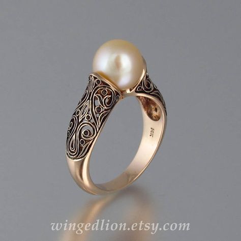 The ENCHANTED PEARL 14K rose gold ring Rose Gold Pearl Ring, Pearl Rings Vintage, White Pearl Ring, Bijoux Art Nouveau, Gold Pearl Ring, Engagement Ring Rose Gold, Ringe Gold, Customized Jewelry, Engagement Jewelry