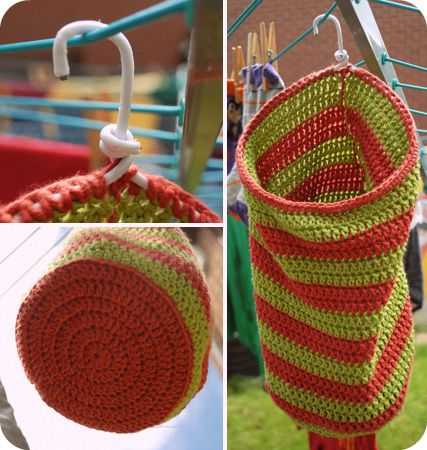 A crocheted peg/clothes pin bag