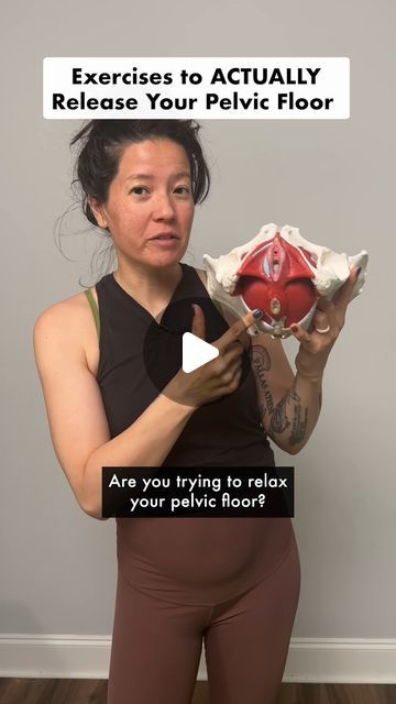 Gina, MS, & Roxanne, RN, BSN on Instagram: "Deep squats and butterfly pose are NOT enough to release tension in your pelvic floor!  We need to go beyond external hip rotation and wide knees!  ✍️Comment PELVIC FLOOR for our free pelvic floor mini-course!   Try some of these exercises to target more of the back half of the pelvic floor (where more of us have tension): ⭐️All Fours Back Expansion with Resistance Band and Yoga Block ⭐️All Fours Hip Shift ⭐️Standing Hip Shift  These exercises bring your pelvis into a posterior position with internal hip/pelvic rotation.  This helps to stretch more of the back half of your pelvic floor--and can be great additions to your prenatal and postnatal workout routine!  📱Want more?  Join our online prenatal and postnatal fitness programs!  We incorporate Pelvic Floor Incontinence, Yoga For Pelvis, Pelvic Floor Repair, Yoga For Pelvic Floor Dysfunction, Simple Pelvic Floor Exercises, Exercise For Tight Pelvic Floor, Pelvic Thrust Exercise, Pelvis Exercises Pelvic Floor, Pelvic Floor Release Exercises