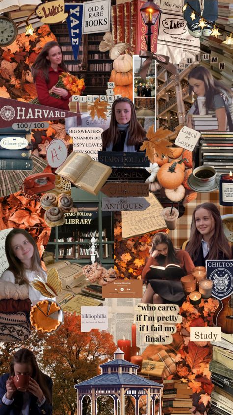 Rory Gilmore ☕️📖🍂✨ #rorygilmore #rory #gilmoregirls #gilmoregirlsaesthetic #gilmoregirlseason #autumn #fall #tvseries #aeshetic Roy Gilmore, College Wallpaper, Gilmore Girls Fashion, Vision Board Collage, Gilmore Girls Seasons, Fall Mood Board, Stars Hollow, Rory Gilmore, Instagram Funny