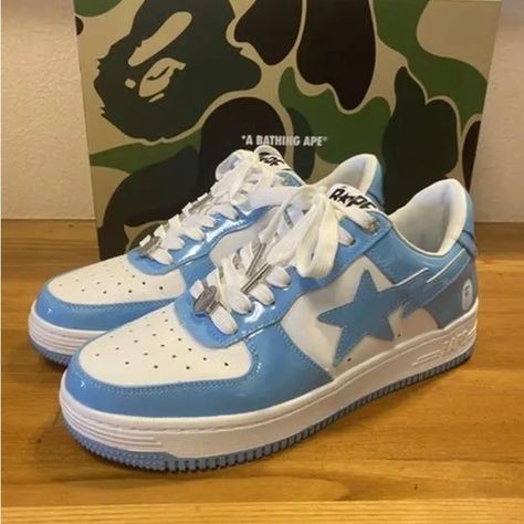 Blue bapesta luxury sneakers Blue Bape Shoes, Bape Star Shoes, Creative Shoe Storage, Bapesta Sneakers, Bape Star, Bapesta Shoes, Shoe Storage Hacks, Bape Shoes, Painted Canvas Shoes