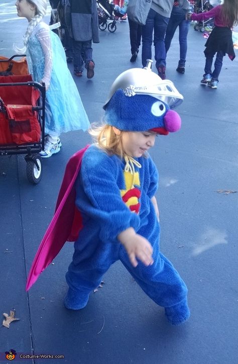 Superhero Mom Costume, Grover Costume Diy, Grover Costume, Super Grover Costume, Pokemon Baby Costume, Baby Garfield Costume, Baby Disney Costumes Boy, Grover From Sesame Street, Satyr Costume