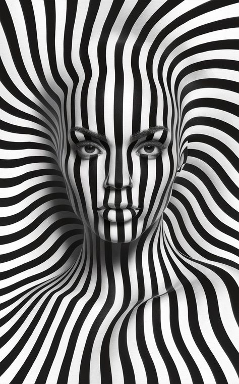 Op Art Ideas Optical Illusions, Optical Illusion Portrait, Op Art Sculpture, Black And White Illusion Art, Highland Cow Tattoo, Op Art Black And White, Halftone Art, Black And White Art Drawing, Art Of Beauty