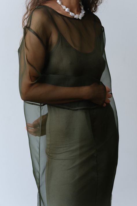 The Organza Dress is crafted from 100% silk and features, piping details throughout, side slits at the bottom, and a boxy fit. Please note this is a sheer style as intended. We love to layer it with The Jersey Slip Dress for coverage. Made in Los Angeles Silk Overlay Dress, Sheer Silk Dress, Sheer Dress Outfit, Insect Dress, Organza Outfit, Sheer Overlay Dress, Dress Layering, Changing Clothes, Dress Organza