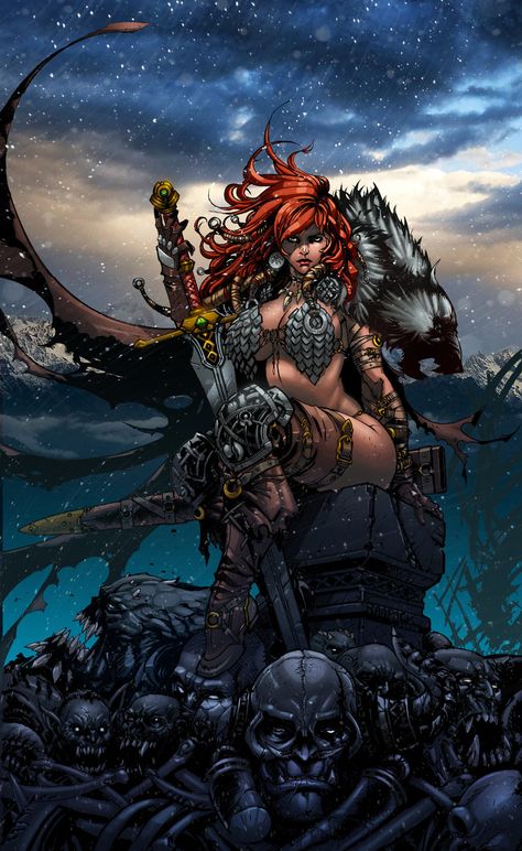 TheRedQueen by tas1138.deviantart.com on @deviantART Robert E Howard, Red Sonja, Conan The Barbarian, Bd Comics, Fantasy Warrior, Comic Book Characters, Fantasy Artwork, Comic Books Art, Dark Fantasy Art