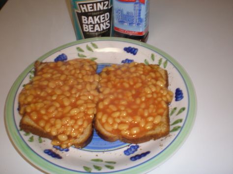 Beans on toast! Beans On Toast Aesthetic, Toast And Beans, Beans And Toast British, Beans On Toast British, Baked Beans Aesthetic, Cursed Beans, Food Timetable, Strongbow Cider, Bean Aesthetic