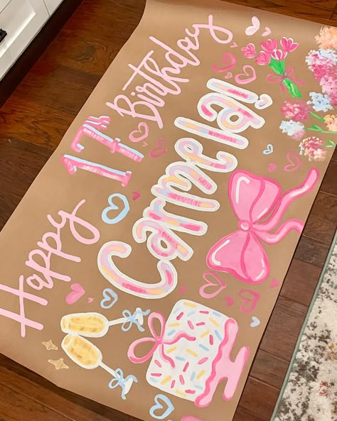 I shouldn’t play favorites, but I’m in love with these flowers 💗🌷💐 Birthday Party Painting Ideas, Diy's To Do With Friends, Friendsgiving Poster Ideas, Diy Birthday Banner Ideas, Brown Paper Banner Ideas, Birthday Poster Ideas For Friends, Prom Breakfast, Girly Painting Ideas, Bday Party Activities