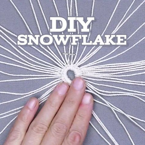 DIY EASY MACRAME SNOWFLAKE ❄️ | Watch more Macrame Crafts ➡️ https://www.youtube.com/MacrameSchool/videos | By Macrame School Snowflake Mobile Diy, Macrame Snowflakes Diy, Macrame Snowflake Tutorial, Macrame Snowflakes, Diy Snowflakes, Diy Christmas Snowflakes, Diy Snowflake, Simpul Makrame, Pola Macrame