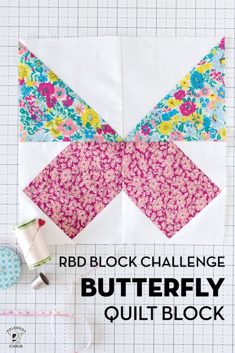 RBD Challenge Block 8; Butterfly Quilt Block Pattern | Polka Dot Chair Butterfly Quilt Block Pattern, Butterfly Quilt Block, Butterfly Quilt Pattern, Pinwheel Quilt Block, Churn Dash Quilt, Pinwheel Block, Polka Dot Chair, Butterfly Quilt, Half Square Triangle Quilts