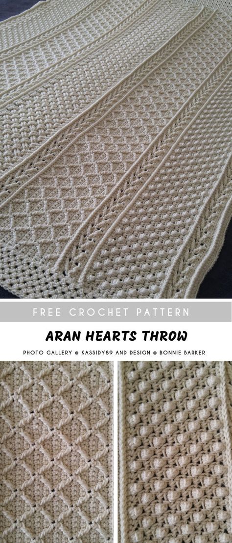 Aran Hearts Crochet Throw  #crochetpatternsfree  #crochetblanket #throw #crochetstitch Motifs Afghans, Hearts Crochet, Crochet Throws, Beau Crochet, Crochet Throw Pattern, Crochet Afgans, Crochet For Beginners Blanket, Confection Au Crochet, Crochet Blanket Afghan