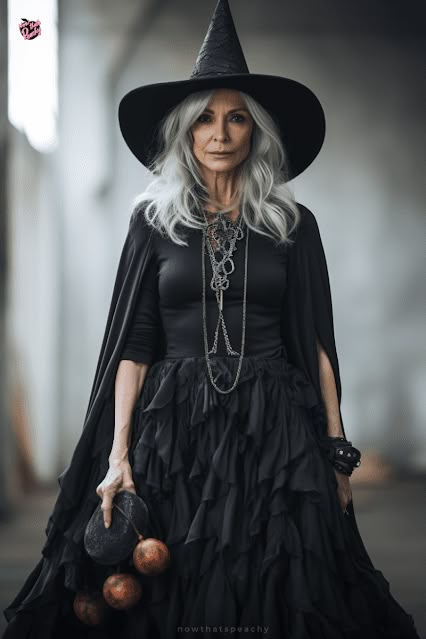 Witch Party Outfit Ideas, Celtic Halloween Costumes, Warm Witch Costume, Apothecary Witch Costume, Witch Costumes For Women Vintage, Funky Witch Costume, Themed Witch Costume, Witch Skirt Outfit, Old Hag Witch Makeup