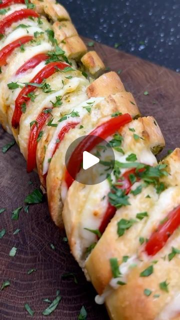 Bon Appetit Recipes on Instagram: "Baguette with pesto and mozzarella  Via: @zmievskie   A simple dish and incredibly delicious😋  What do you need: Baguette - 1 piece Pesto - 100g Mozzarella - 120g Tomato - 2 pcs Olive oil - 15ml Coarse salt Parsley  We cut the baguette every 1.5 cm, but not all the way. Spread pesto sauce, insert mozzarella slices and tomato slices. Drizzle with olive oil and sprinkle with coarse salt to taste.  Bake for 15-20 minutes in a preheated oven at 180° in convection mode.  Before serving, sprinkle with chopped parsley.  #baguette #food #yummy #mozarella #foodoftheday" Baguette Recipe Ideas, Tomato Mozzarella Sandwich, Bon Appetit Recipes, Fresh Mozzarella Recipe, Pesto And Mozzarella, Baguette Sandwich, Mozzarella Sandwich, Baguette Recipe, Bon Appetite Recipes