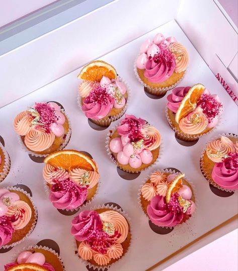 Pink And Orange Desserts, Aperol Spritz Cupcakes, Hens Cupcakes, Sunset Cupcakes, Pink And Orange Cupcakes, Hens Ideas, Orange Cupcakes, Cupcake Cake Designs, Friday Afternoon