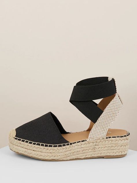 Elastic Straps Jute Wrapped Flatform Sandals | SHEIN Cross Heels, Women Wedges, Espadrilles Style, Chic Shoes, Flatform Sandals, Womens Wedges, Style Boho, Wedge Espadrille, Royal Fashion