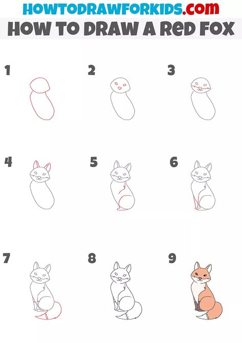 How to Draw a Red Fox - Easy Drawing Tutorial For Kids Fox Drawing Sketches Simple, Fox Step By Step Drawing, Easy Fox Drawing Simple, Draw Fox Easy, How To Draw A Fox Step By Step, How To Draw A Fox Easy, Fox Drawing Step By Step, Draw A Fox Easy, Cute Fox Drawing Easy