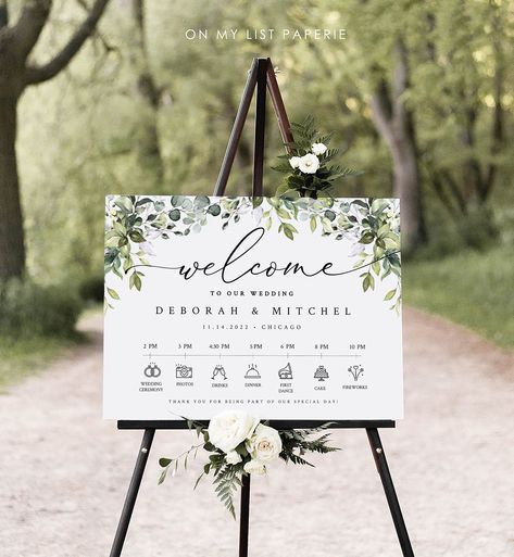 Wedding Timeline Sign, Order Of The Day Wedding, Wedding Timeline Template, Wedding Itinerary, Event Template, Order Of The Day, Wedding Posters, Wedding Order, Eucalyptus Wedding