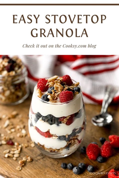 Stovetop Granola, Healthy Parfait, Cinnamon Almonds, Peanut Brittle, Honey And Cinnamon, Homemade Granola, 30 Minute Meals, Sliced Almonds, Pinterest Recipes