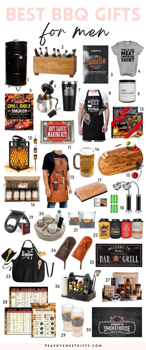 Elevate his grilling game with our top BBQ gifts for men. Explore personalized, practical, and fun ideas to impress the grill master in your life. | gifts for a guy who smokes meats | bbq gift ideas for men | best grilling gifts for guys | gifts for men who like to grill | gifts for guys who love to grill | grill gifts for guys | summer party | backyard party | campfire | desserts | grill | meats | beer | home decor | drinks | grill kits | grill mix | gifts for dad | gifts for him Fathers Day Gifts Ideas Bbq, Grill Master Gifts For Men, Host Gifts For Men, Smoker Accessories Gifts, Bbq Gifts For Men, Grilling Gifts For Men, Bbq Gift Basket Ideas, Bbq Gift Ideas, Grill Gifts