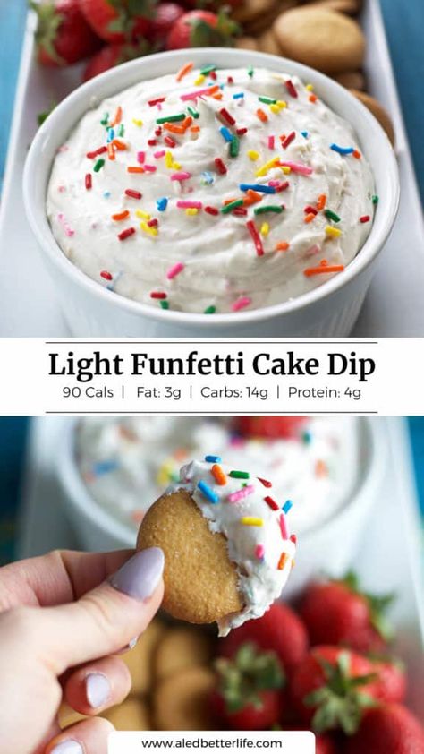 Funfetti Cake Dip, Julie Ledbetter, Childhood Birthday, Funfetti Dip, Cake Dip, High Protein Desserts, Overnight Oats Recipe Healthy, Protein Powder Recipes, Dip Recipes Easy