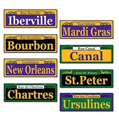 Mardi Gras Carnival Party Street Sign Decoration 16pcs What You Get: Includes 16 Pack Mardi Gras ,Iberville/Canal/Ursulines/Charteres/Mardi Gras/Bourbon/St.peter/New Orleans streets. High Quality Material: Single sided, heavy PVC,durable and nice designs.They turned out perfect and are reusable. Where To Show: Masquerade party,New Orleans-themed party,Jazz Fest party,Office Mardi gras,Table centerpieces,living room,and so on.perfect to ensure my family is in the "Mardi Gras" mood. Easy To Use: y Centerpieces Living Room, Mardi Gras Table, Kids Party Centerpieces, Masquerade Mask Costume, New Orleans Decor, Mardi Gras Party Decorations, Mardi Gra, Nice Designs, Mardi Gras Parade