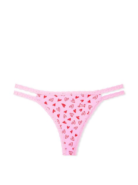 Wink Lace-Trim Strappy Thong Panty - Panties - PINK Flirty Tops, Funko Pop Vinyl, Stretch Lace, Fashion Inspo Outfits, Victoria’s Secret, Lace Trim, Rib Knit, Daily Wear, Fashion Inspo