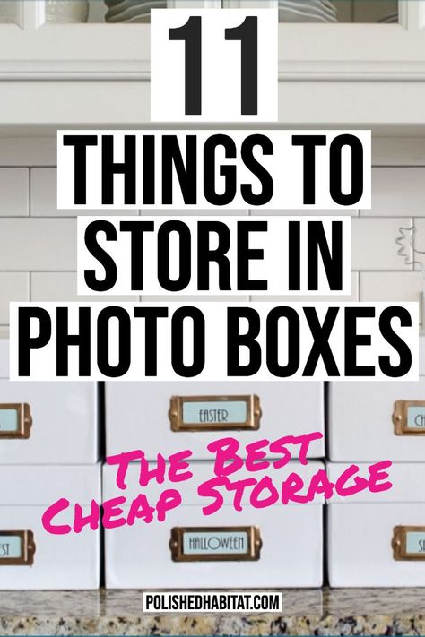 Photo Storage Box Ideas, Storing Photos Storage Solutions, Vhs Storage Ideas, Storage Bin Ideas, Cheap Storage Ideas, Cheap Storage Bins, Polished Habitat, Organizing Containers, Organization Motivation