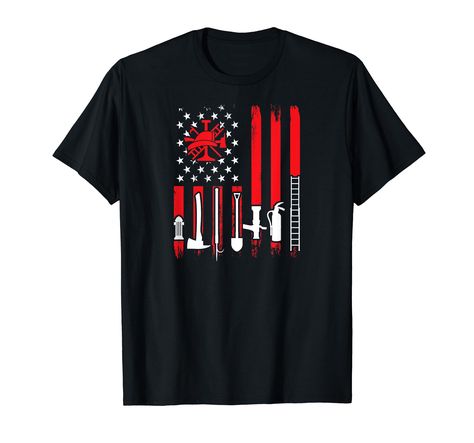 PRICES MAY VARY. This patriotic fireman design features firefighter tools as stripes of the american flag. Fire department clothing for men. American fire apparel for firefighter. Lightweight, Classic fit, Double-needle sleeve and bottom hem Fire Department Shirts, Firefighter Tools, American Firefighter, Flag Shirt, Fire Department, Branded T Shirts, Firefighter, American Flag, Etsy Store