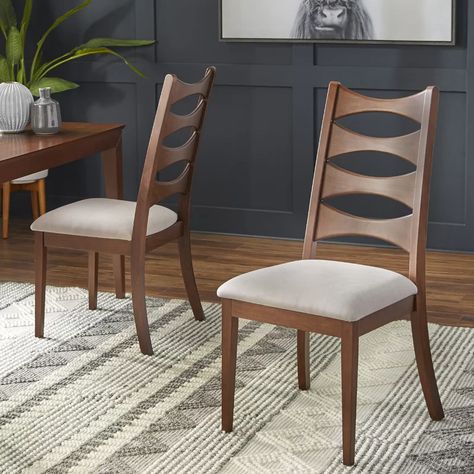 Union Rustic Edison Park Upholstered Ladder Back Side Chair & Reviews | Wayfair Walnut Dining Chair, High Back Dining Chairs, Solid Wood Dining Set, Chair Types, Mid Century Chair, Linen Upholstery, Dining Room Bar, Upholstered Dining Chairs, Style Moderne