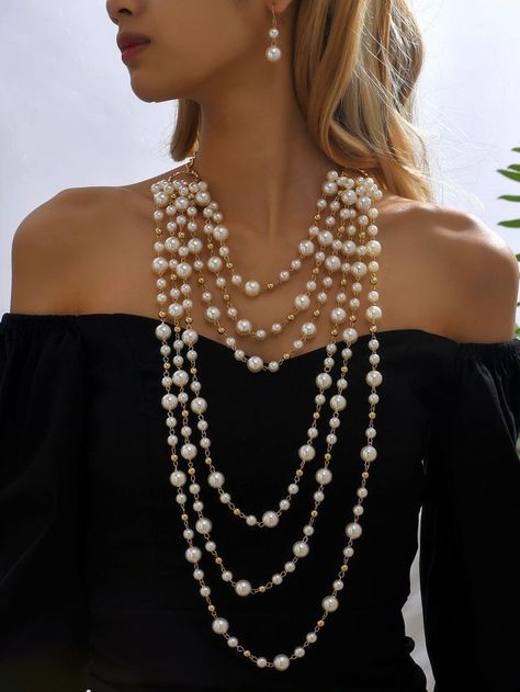 Chunky Jewelry Necklace, Layered Pearl Necklace, Big Pearl, Chunky Jewelry, Women's Jewelry Sets, Watches Women Fashion, White Necklace, Girls Accessories, Layered Necklaces