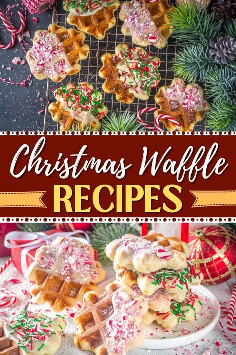 Make this year one to remember with these fun and festive Christmas waffle recipes. They're sweet, colorful, and almost as exciting as waiting for Santa! Christmas Waffle Ideas, Christmas Waffle Recipe, Christmas Waffles For Kids, Christmas Waffle Bar, Winter Waffles, Waffles Christmas, Santa Waffles, Breaky Ideas, Norwegian Waffles