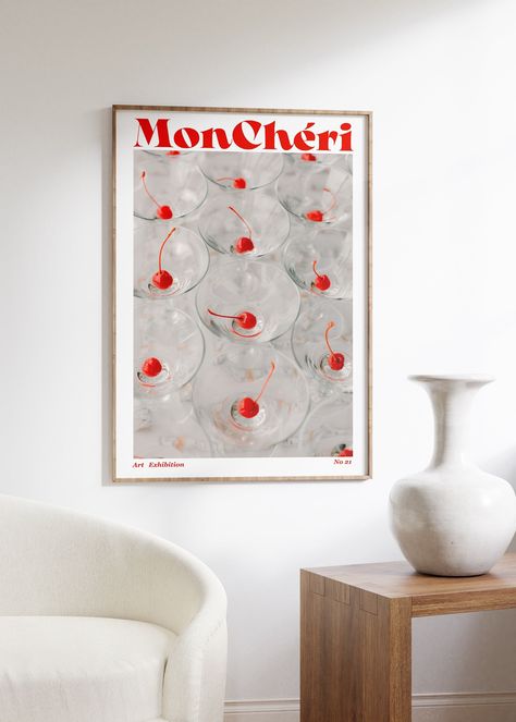 Cherry Poster, Retro Wall Art, 70s Psychedelic Print, Funky Wall Decor, Cherry Wall Art, Aesthetic Print, Trendy Wall Art, Vintage Decor by artevinadesign on Etsy Red Apartment Decor, Sage Bathroom, Cherry Bathroom, Y2k Apartment, Funky Wall Decor, Cherry Wall Art, Cherry Poster, Art Above Couch, Cherry Bedroom