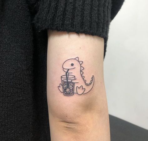 Party Animal Tattoo, Tea Rex Tattoo, Cute Dino Tattoo, Small Funny Tattoos, Rex Tattoo, Dino Tattoo, T Rex Tattoo, Indian Feather Tattoos, Stunning Tattoos