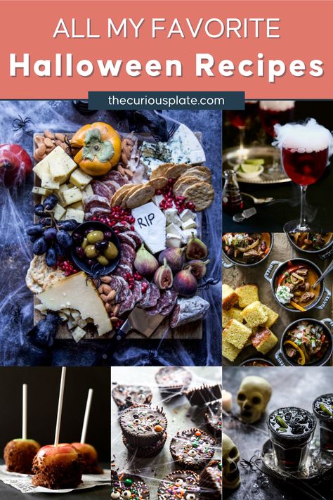 Over 33 Easy Halloween Recipes is a collection of simple recipes to make for Halloween! From finger-licking appetizers to tasty chili mains to spooky cocktails, and ghoulish desserts. These Halloween recipes are fun, easy to make, and will have you in the trick-or-treat spirit. Pop over to my site for the recipes! | fall recipes | dinner recipes | dessert recipes | alcoholic drinks | Halloween Chili, Fall Recipes Dinner, Easy Halloween Recipes, Spooky Cocktails, Healthy Dinner Options, Hearty Dinner Recipes, Easy Halloween Food, Recipes Fall, Halloween Appetizers